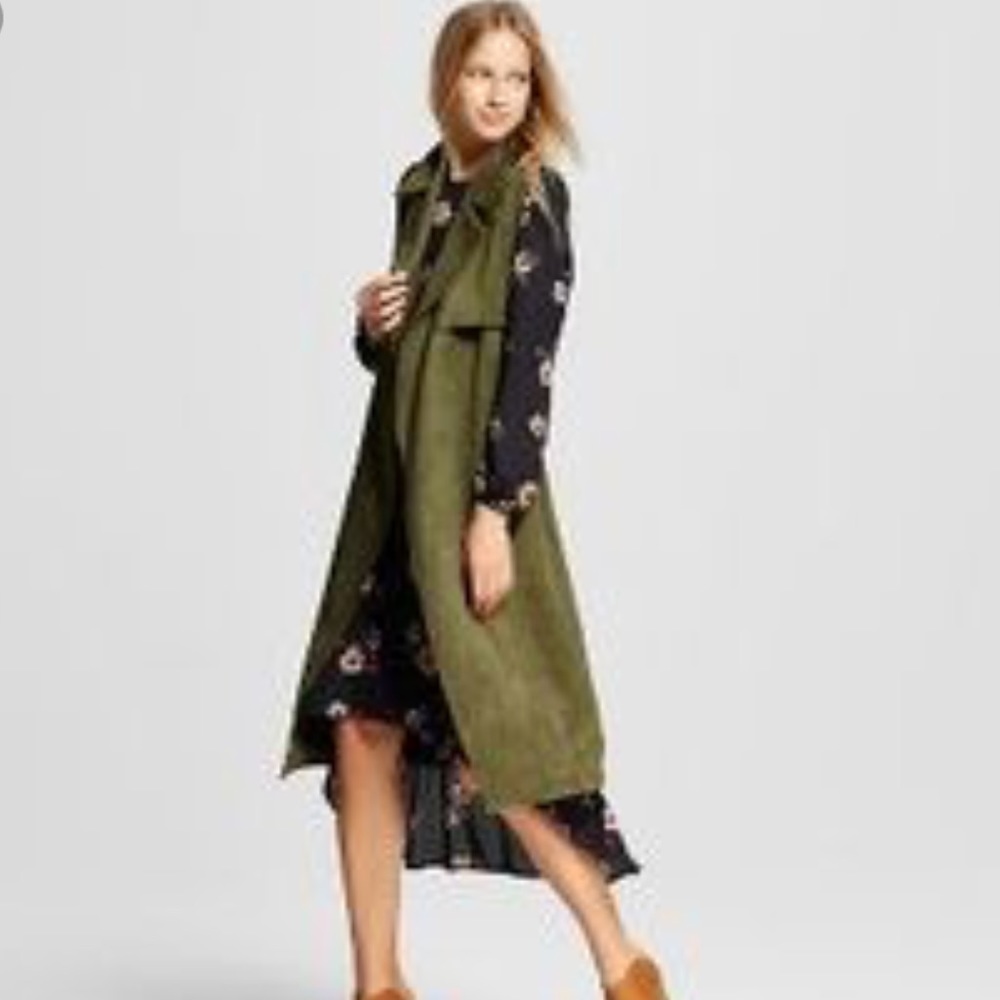 Olive green suede trench vest